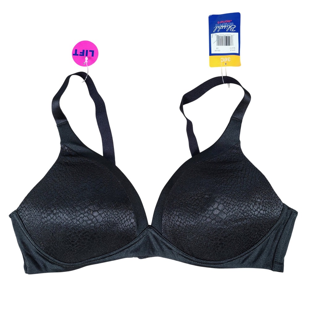 NWT Warners Womens 36C Blissful Benefits Wire-Free Lift Bra Black Snakeskin